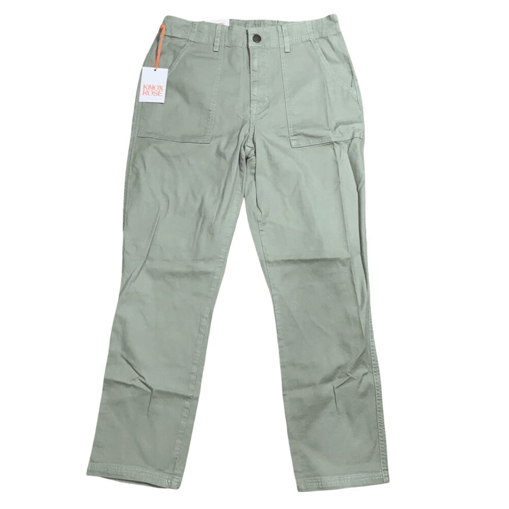Knox Rose High Waist Straight Leg Restful Green Stretch Pull On Pants NWT